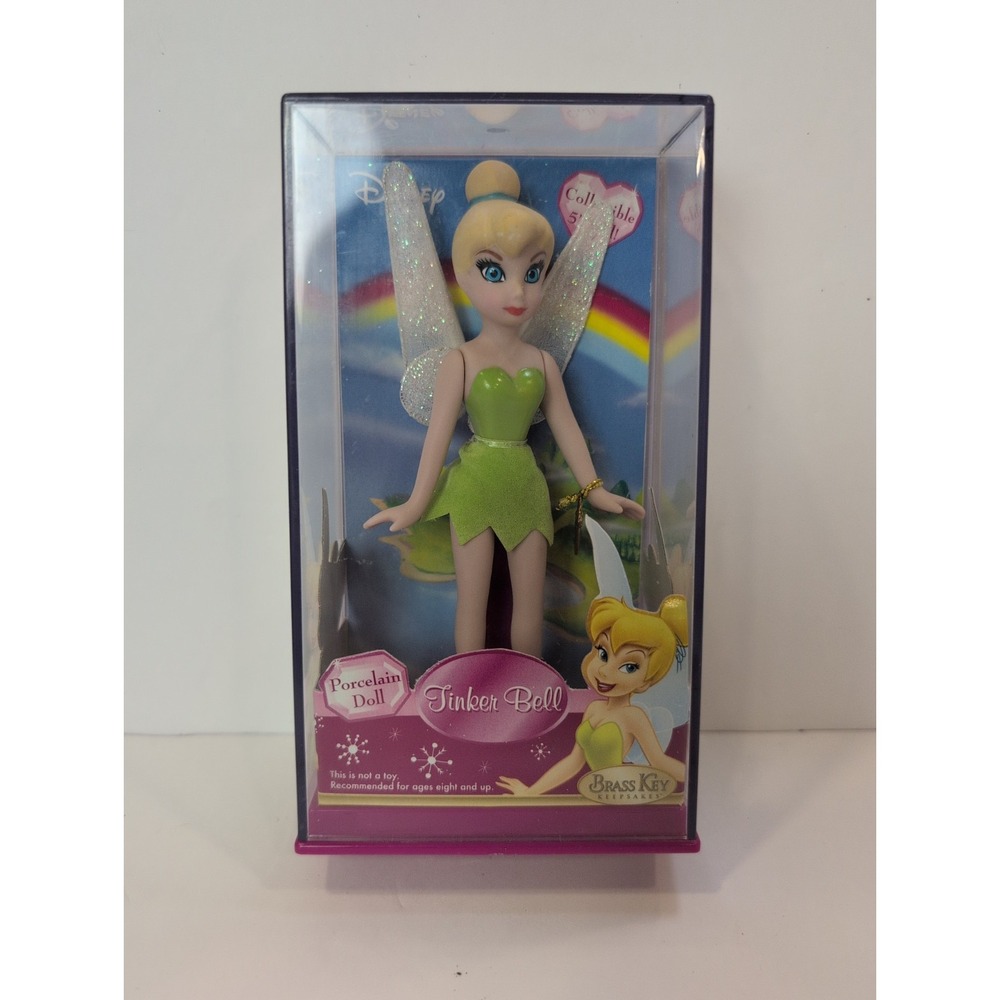 TINKER BELL FAIRY BRASS KEY DISNEY‎ PORCELAIN DOLL COLLECTIBLE 2005  Vintage 5"